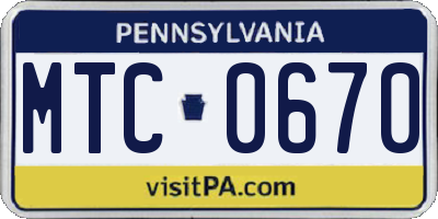 PA license plate MTC0670