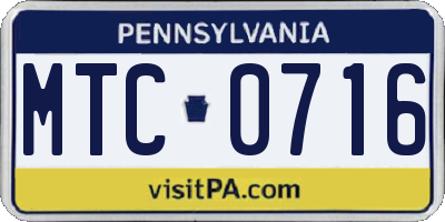 PA license plate MTC0716