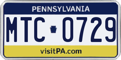 PA license plate MTC0729