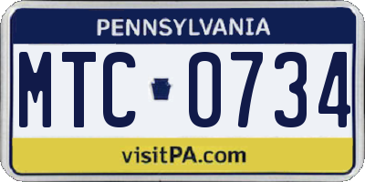 PA license plate MTC0734
