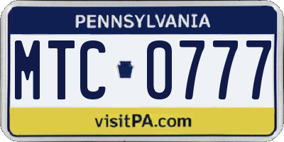 PA license plate MTC0777