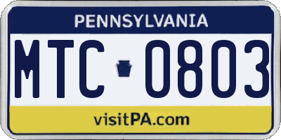 PA license plate MTC0803