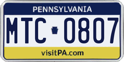 PA license plate MTC0807