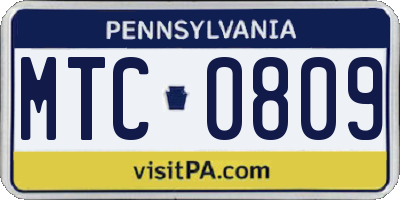 PA license plate MTC0809