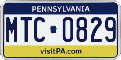 PA license plate MTC0829