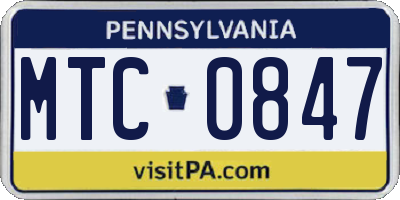 PA license plate MTC0847