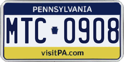 PA license plate MTC0908