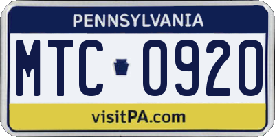 PA license plate MTC0920