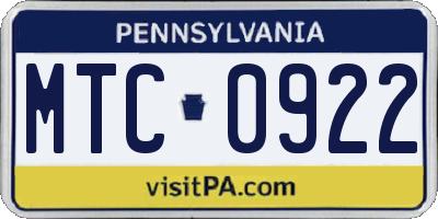 PA license plate MTC0922