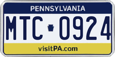 PA license plate MTC0924