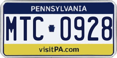 PA license plate MTC0928