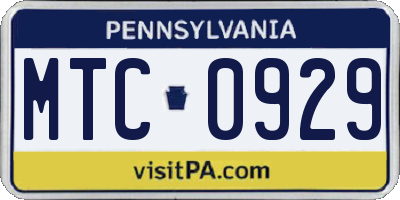 PA license plate MTC0929