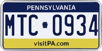 PA license plate MTC0934