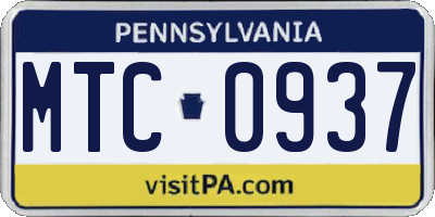 PA license plate MTC0937