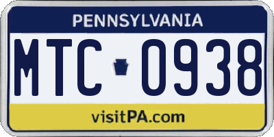 PA license plate MTC0938