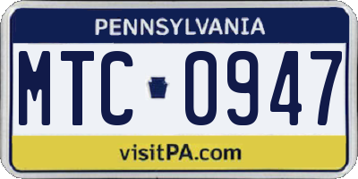 PA license plate MTC0947