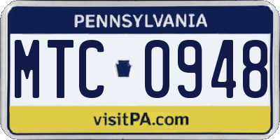 PA license plate MTC0948