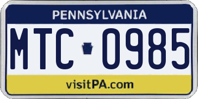 PA license plate MTC0985