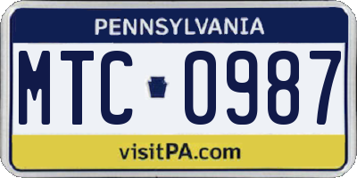 PA license plate MTC0987