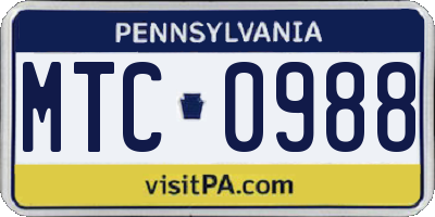 PA license plate MTC0988