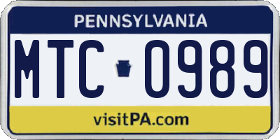 PA license plate MTC0989
