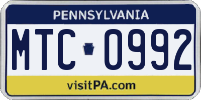 PA license plate MTC0992