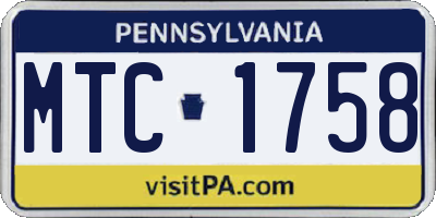PA license plate MTC1758