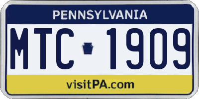 PA license plate MTC1909