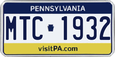 PA license plate MTC1932