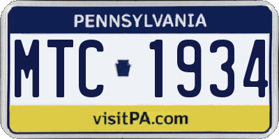 PA license plate MTC1934