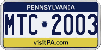 PA license plate MTC2003