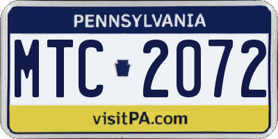 PA license plate MTC2072