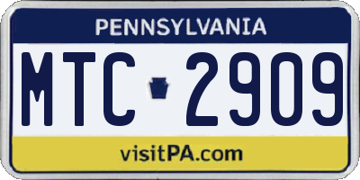 PA license plate MTC2909
