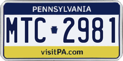 PA license plate MTC2981
