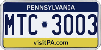 PA license plate MTC3003