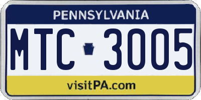 PA license plate MTC3005