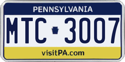 PA license plate MTC3007