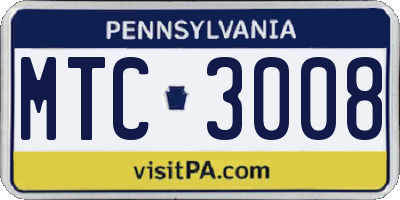 PA license plate MTC3008