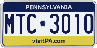 PA license plate MTC3010