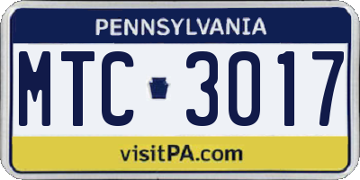 PA license plate MTC3017