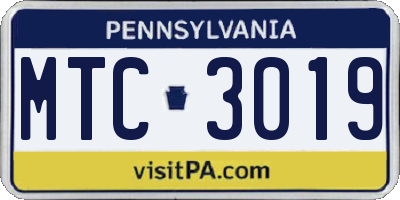 PA license plate MTC3019