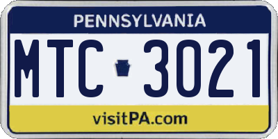 PA license plate MTC3021