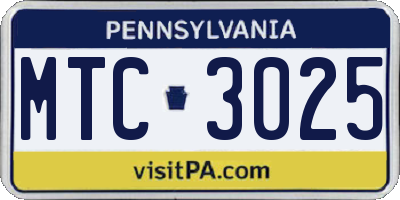 PA license plate MTC3025