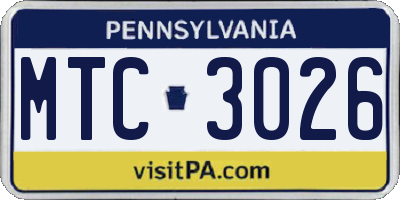 PA license plate MTC3026