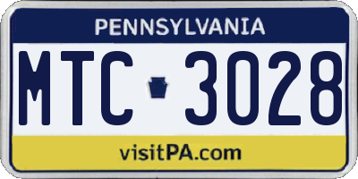 PA license plate MTC3028