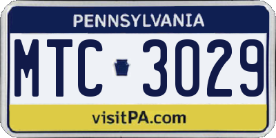 PA license plate MTC3029