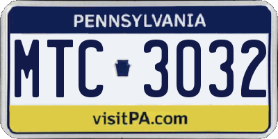 PA license plate MTC3032