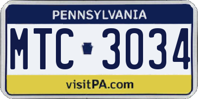 PA license plate MTC3034