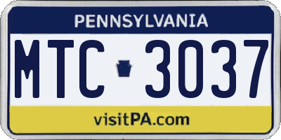 PA license plate MTC3037