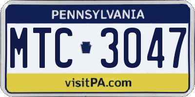 PA license plate MTC3047